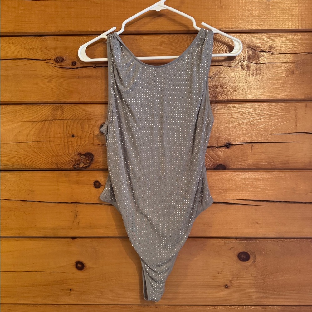 H&M Silver Rhinestone-Embellished Bodysuit